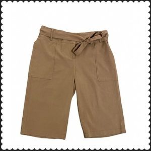Larry Levine Stretch Brown Comfy Capri Pants Brown W Tie Size 14